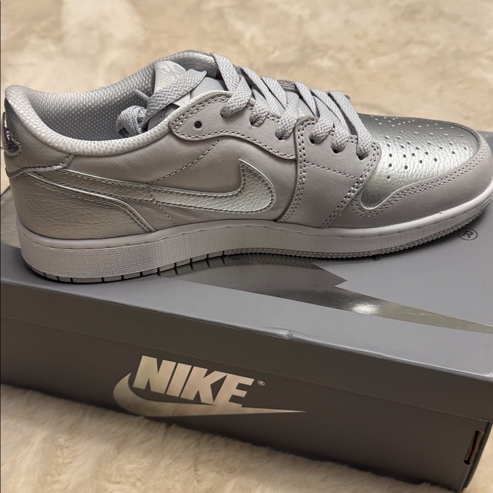 Nike Metallic Gray Air Jordan 1 Retro Low OG Sneakers - Picture 5 of 7